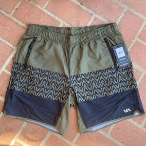 RVCA Yogger Shorts Olive Green Army 17” IV rvca Medium Med M NWT Athletic Gym